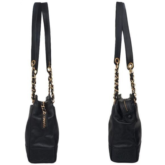 Chanel Tote Bag Chain Caviar Skin Black Gold Shoulder Bag - Picture 3 of 6